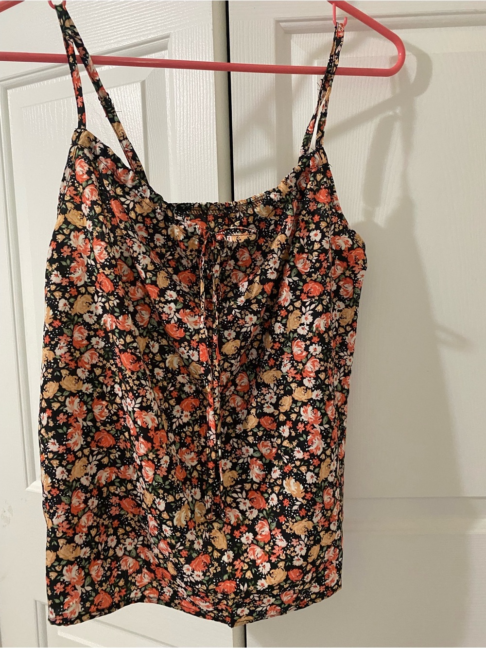 Floral Spaghetti Strap Camisole in Black with Coral & Cream Flowers